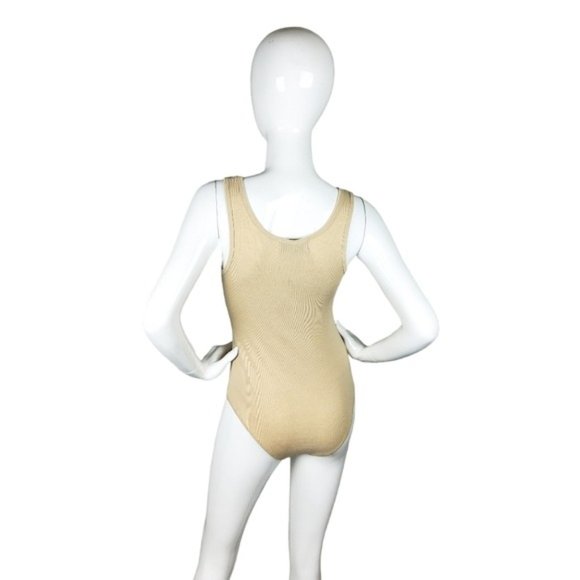 Wildfox Relax Coco Striped Bodysuit Fitted Rib In Sandcastle Beige Small - Picture 3 of 6